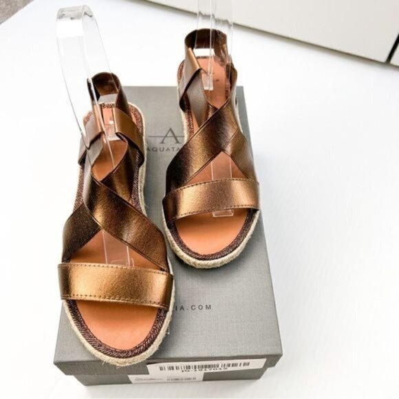 Aquatalia Sandal Espadrille womens size 6 Maggie wedge copper brown strap - Picture 14 of 14